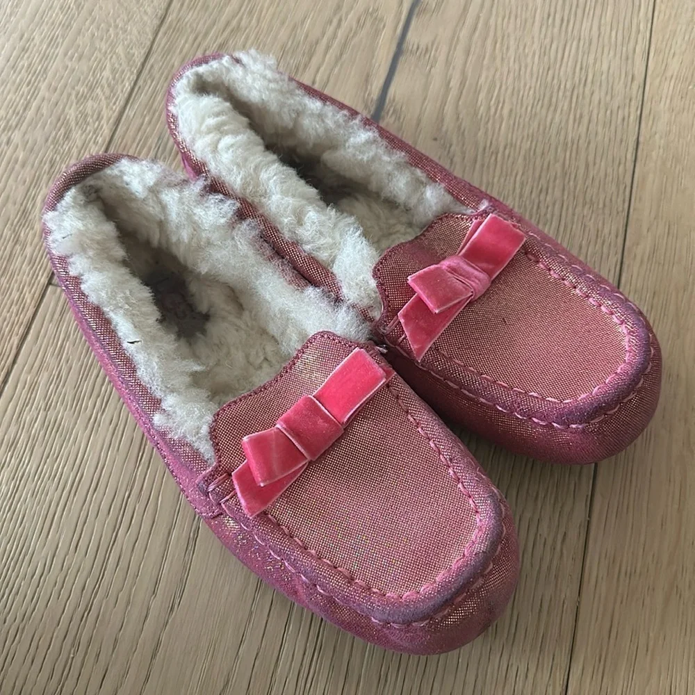 UGG Girls slippers loafers cozy ANNMARIE Fuschia Pink Glitter SHOES 2
